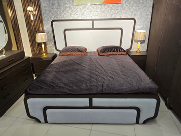 Modern Contrast Upholstered Bed with Leaf-Mirror Dressing Table