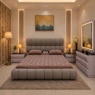 Bubble Channel Bed Set – Luxury Glass-Top LED Vanity Suite