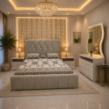 Luxury Bedroom Set – Modern Wavy LED Dressing Table
