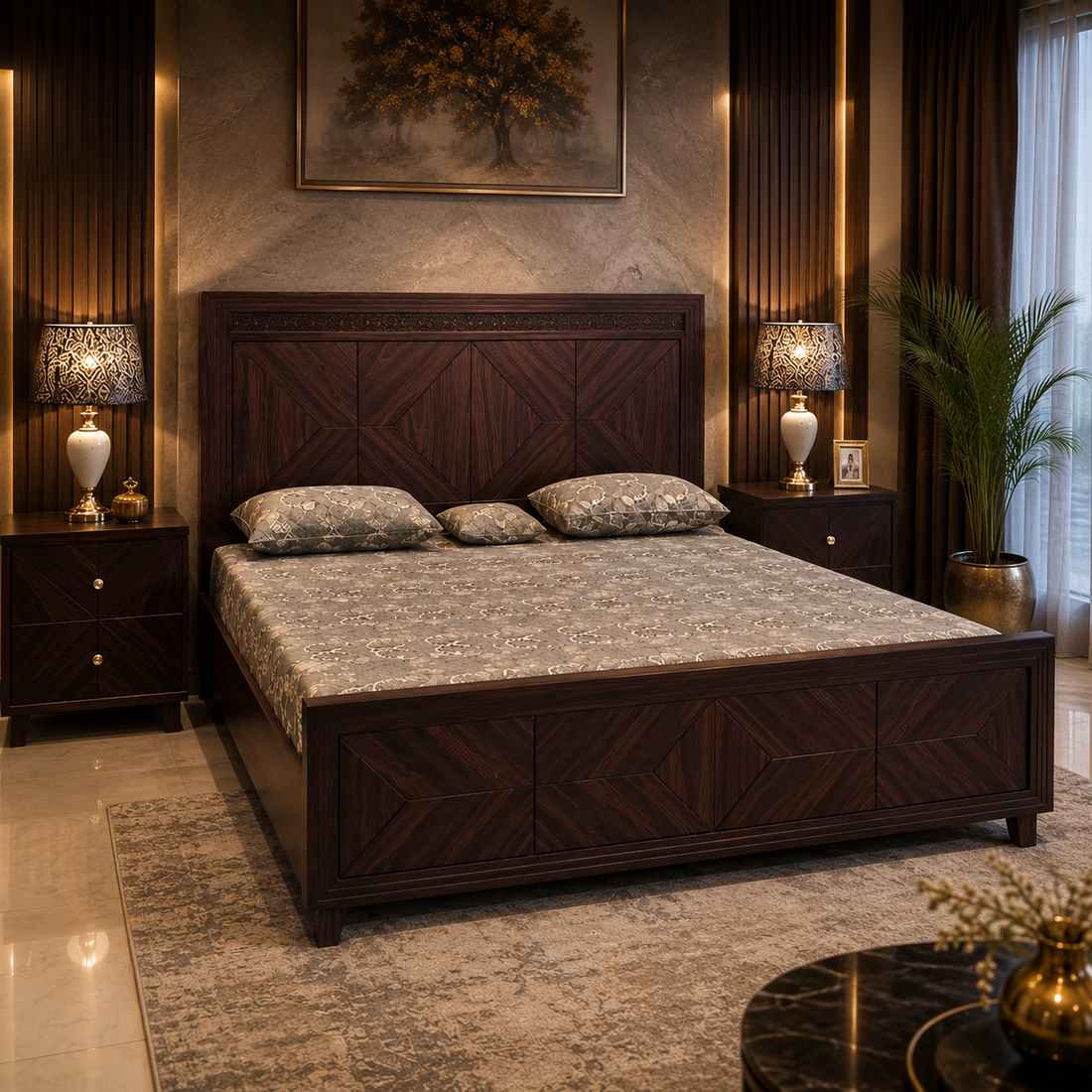 Luxury Carved Double Bed Frame