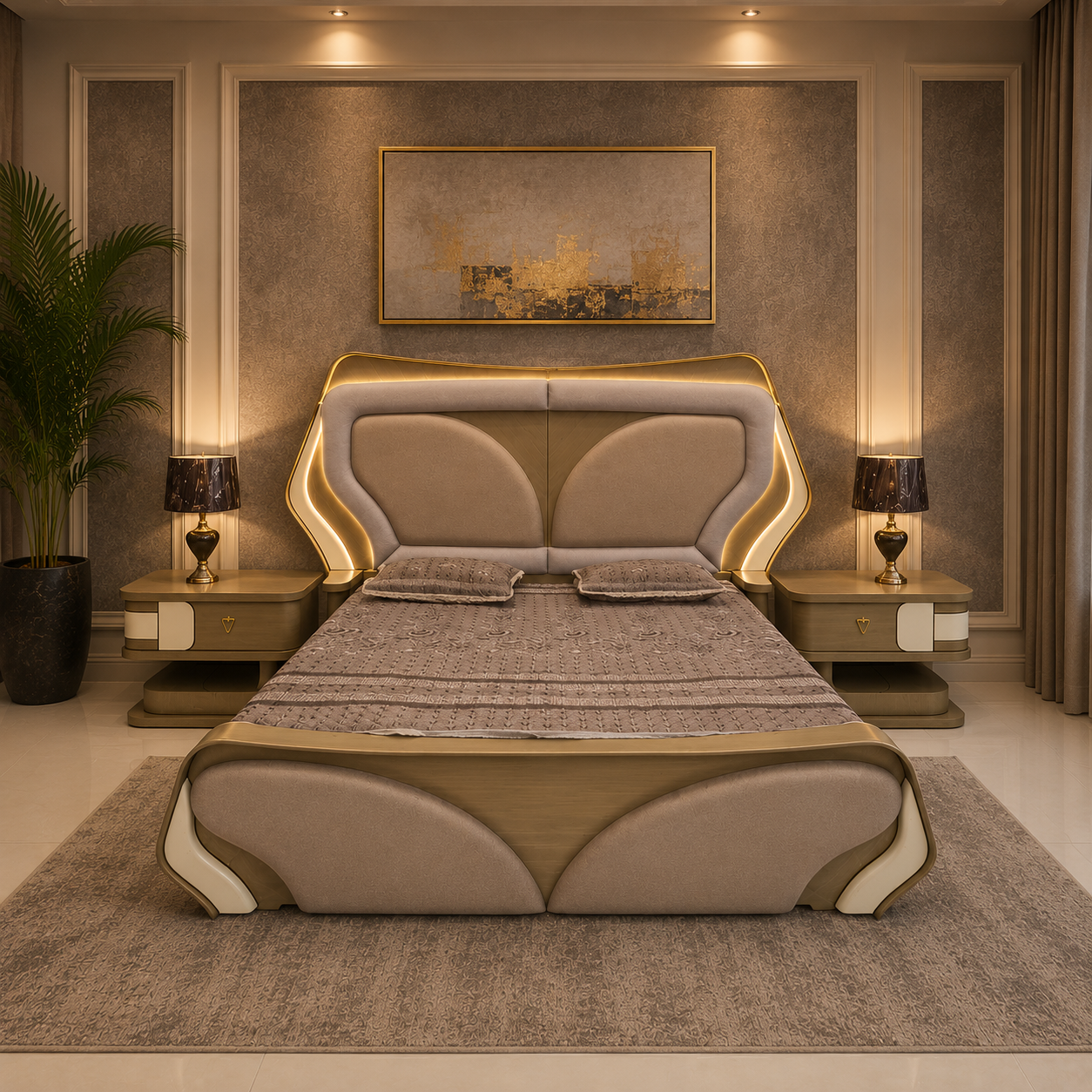 Luxury Bedroom Set – Palatial Backlit LED Arch Vanity Suite