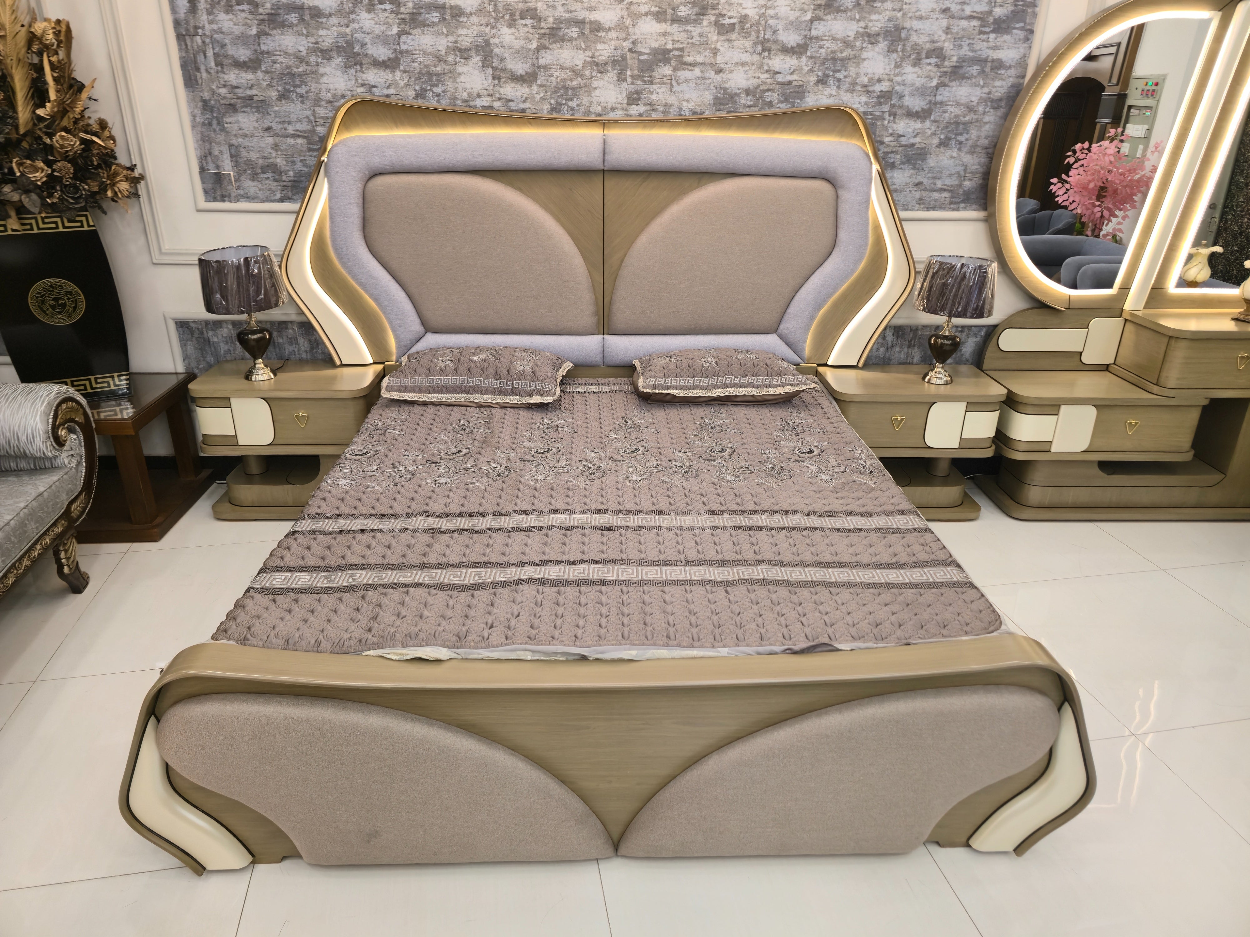 Luxury Bedroom Set – Palatial Backlit LED Arch Vanity Suite