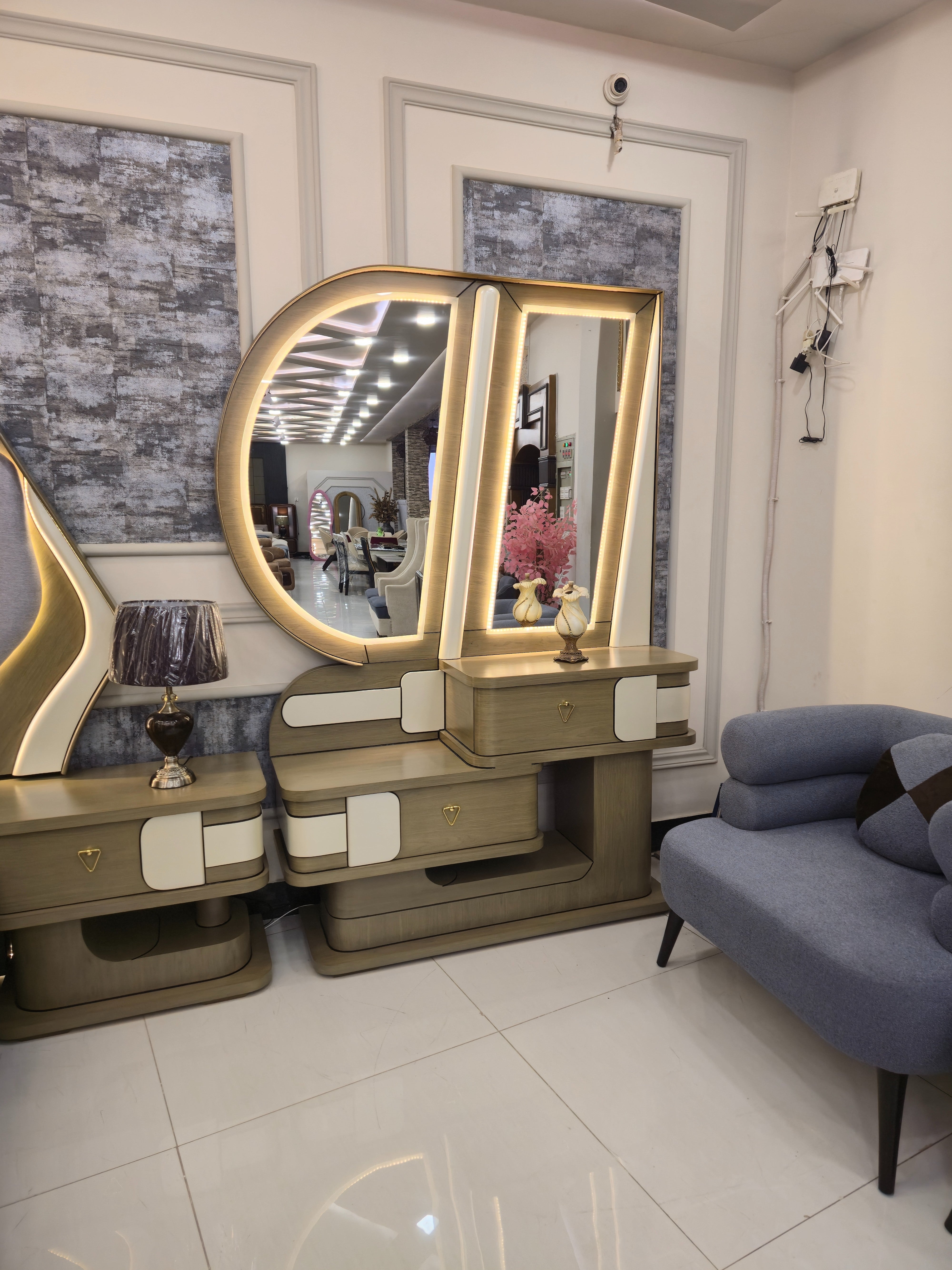 Luxury Bedroom Set – Palatial Backlit LED Arch Vanity Suite